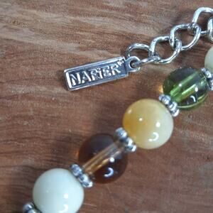 Napier Silver Tone, Glass and Stone Bead Necklace Green Brown White